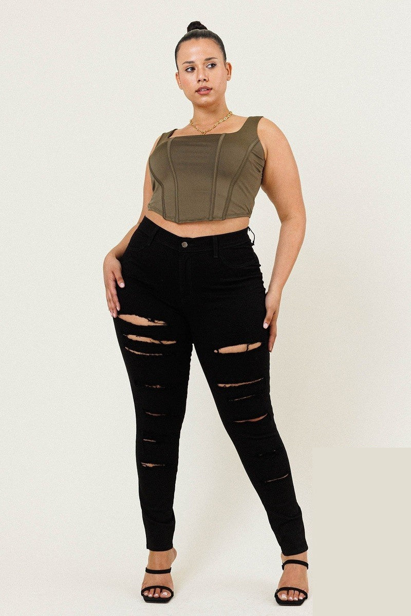 Plus size black ripped hotsell jeans uk